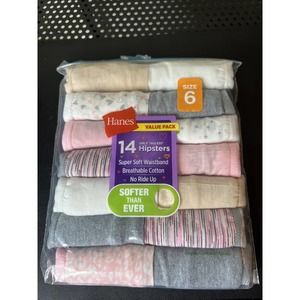 HANES TAGLESS HIPSTERS 14 PAIR VALUE PACK - Size 6